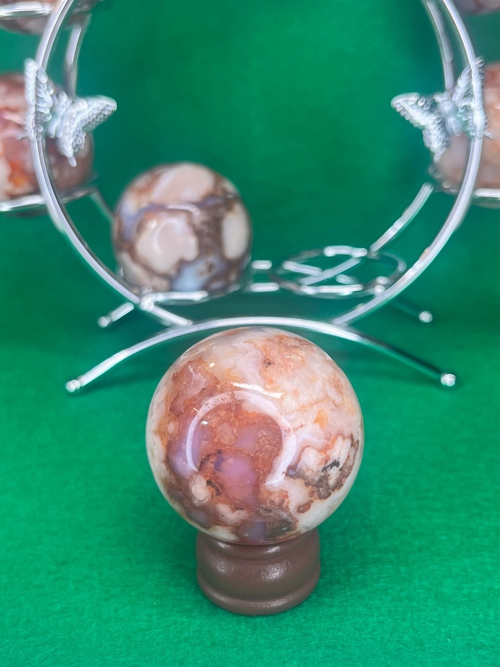 Red flower Agate Crystal Sphere
